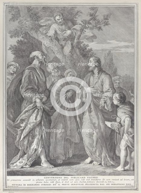 Conversion of Zacchaeus, with Christ at right addressing the tax collector, who is seat..., 1730-39. Creator: Pietro Monaco.