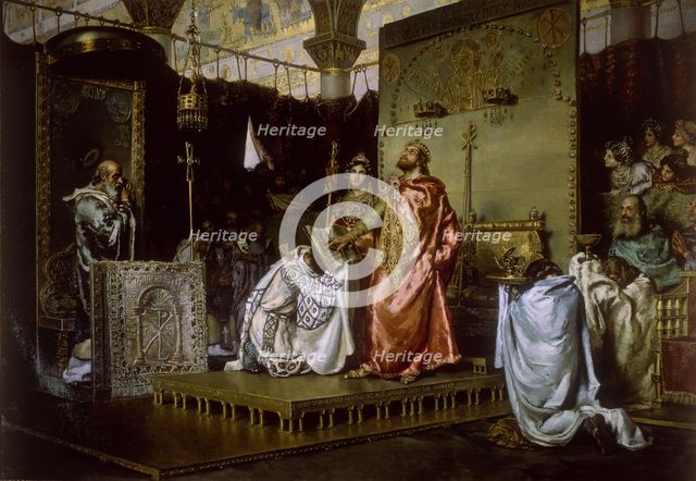 Conversion of Reccared to Catholicism at the Council III of Toledo, 589, 1888. Artist: Muñoz Degraín, Antonio (1840-1924)