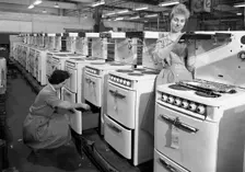 Cooker production line at the GEC factory, Swinton, South Yorkshire, 1960. Creator: Michael Walters