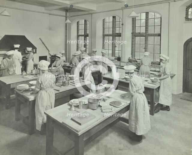 Cookery class, Hammersmith Trade School for Girls, London, 1915.  Artist: Unknown.