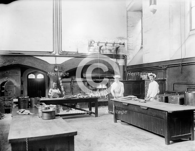 Cooks at work in the kitchens at New College, Oxford, Oxfordshire, 1901. Artist: Henry Taunt