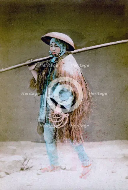 Coolie in winter dress, Japan, 1882. Artist: Felice Beato