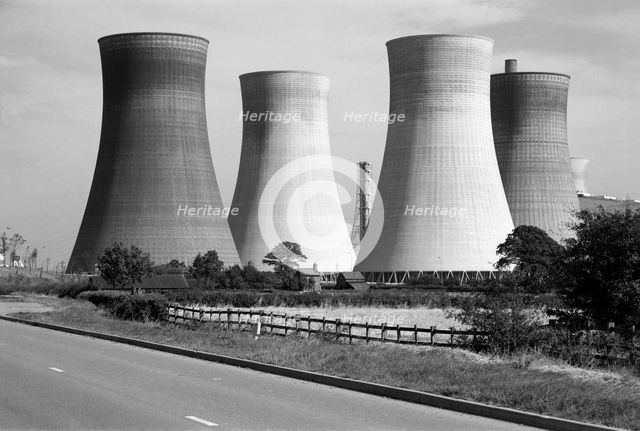 Cooling towers of an unidentified power station, Lincolnshire, c1945-c1980. Artist: Eric de Maré.