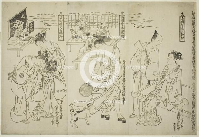 Cooling off at Ryogoku: A Set of Three (Ryogoku suzumi sanpukutsui), c. 1748. Creator: Okumura Masanobu.