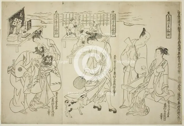 Cooling off at Ryogoku: A Set of Three (Ryogoku suzumi sanpukutsui), c. 1748. Creator: Okumura Masanobu.