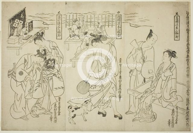 Cooling off at Ryogoku: A Set of Three (Ryogoku suzumi sanpukutsui), c. 1748. Creator: Okumura Masanobu.