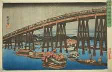 Cooling off at Ryogoku Bridge (Ryogokubashi noryo), from the series "Famous...", c. 1839/42. Creator: Ando Hiroshige