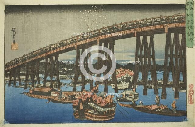 Cooling off at Ryogoku Bridge (Ryogokubashi noryo), from the series "Famous...", c. 1839/42. Creator: Ando Hiroshige.