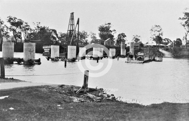 Coomera River Ferry and construction of the road bridge, 1929. Creator: Jack Bain.