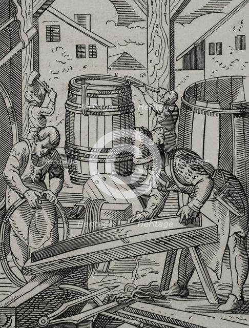 Cooper's workshop, 16th century (1877). Creator: Jost Ammon.