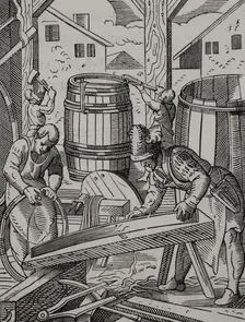 Cooper's workshop, 16th century (1877). Creator: Jost Ammon