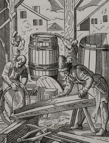 Cooper's workshop, 16th century (1877). Creator: Jost Ammon