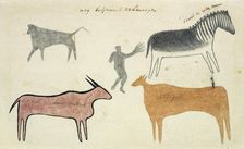 Copies of San rock paintings depicting creatures, 1777. Creator: Robert Jacob Gordon