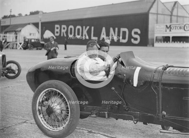 Coppa Florio type Sunbeam of EL Bouts, Surbiton Motor Club race meeting, Brooklands, Surrey, 1928. Artist: Bill Brunell.