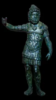 Copper alloy figure of Mars with silver inlay, Roman Britain, 2nd century