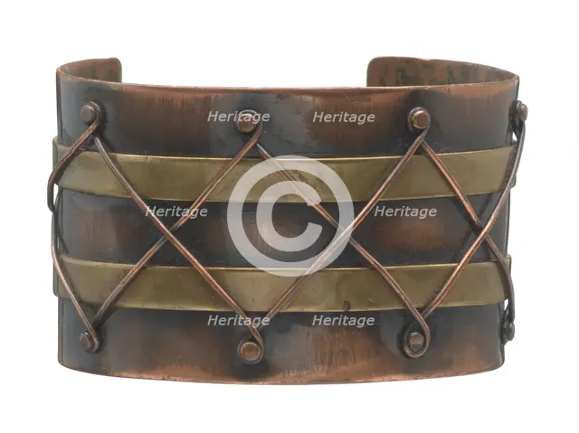 Copper and brass diamond design cuff by Winifred Mason Chenet, ca. 1945. Creator: Winifred Mason Chenet.