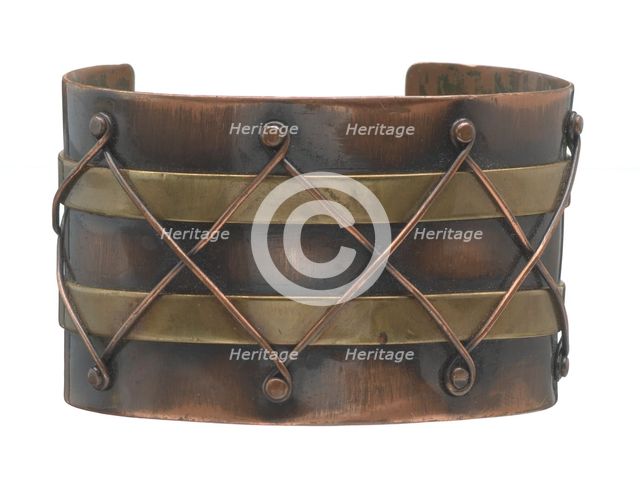 Copper and brass diamond design cuff by Winifred Mason Chenet, ca. 1945. Creator: Winifred Mason Chenet.