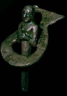 Copper foundation figurine ending in cone and plaque, Telloh, South Iraq, 2494BC-2465BC