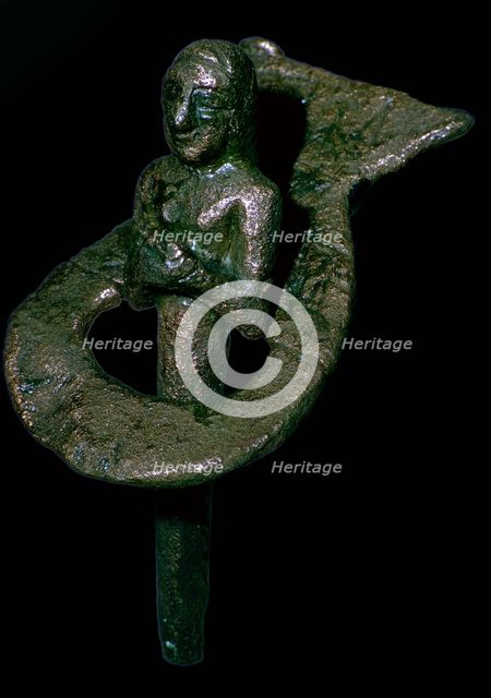 Copper foundation figurine ending in cone and plaque, Telloh, South Iraq, 2494BC-2465BC. Artist: Unknown