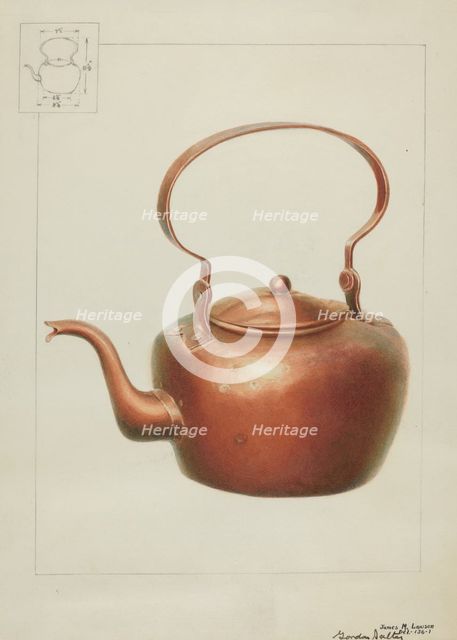 Copper Kettle with Spout, c. 1936. Creators: Gordon Saltar, James M. Lawson.