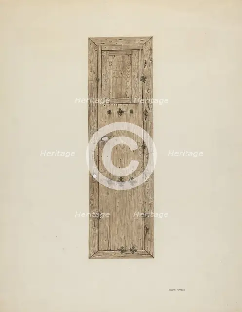 Copper-studded Door (One of a Pair), c. 1939. Creator: Mary Hansen.