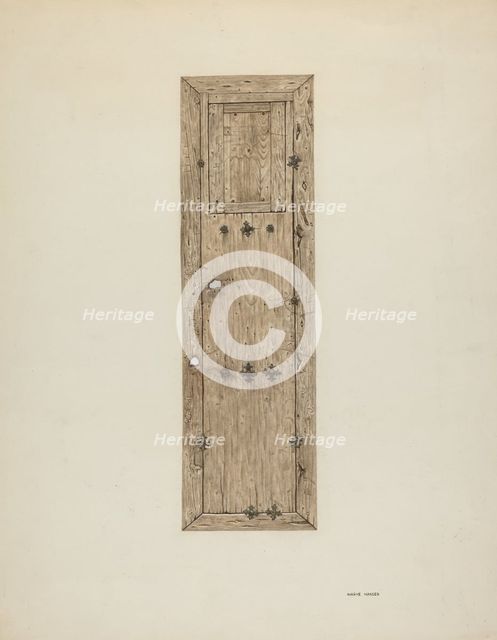 Copper-studded Door (One of a Pair), c. 1939. Creator: Mary Hansen.