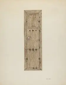 Copper-studded Door (One of a Pair), c. 1939. Creator: Mary Hansen