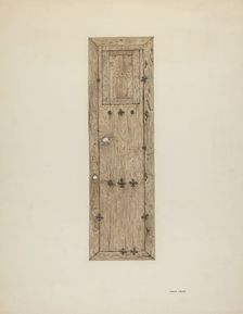 Copper-studded Door (One of a Pair), c. 1939. Creator: Mary Hansen