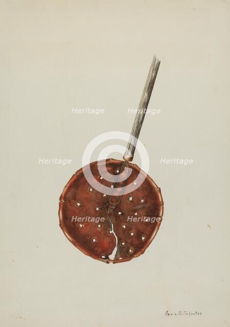 Copper Sugar Strainer, c. 1938. Creator: Annie B Johnston.