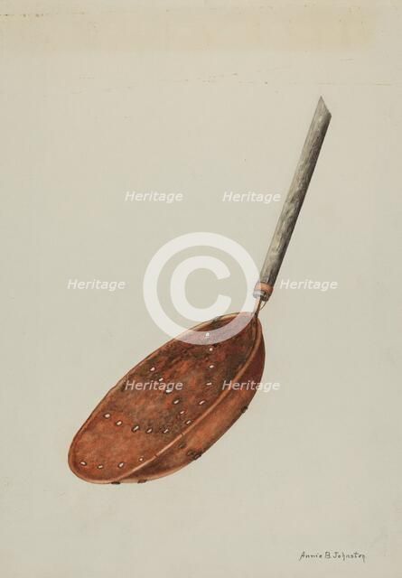 Copper Sugar Strainer, c. 1939. Creator: Annie B Johnston.