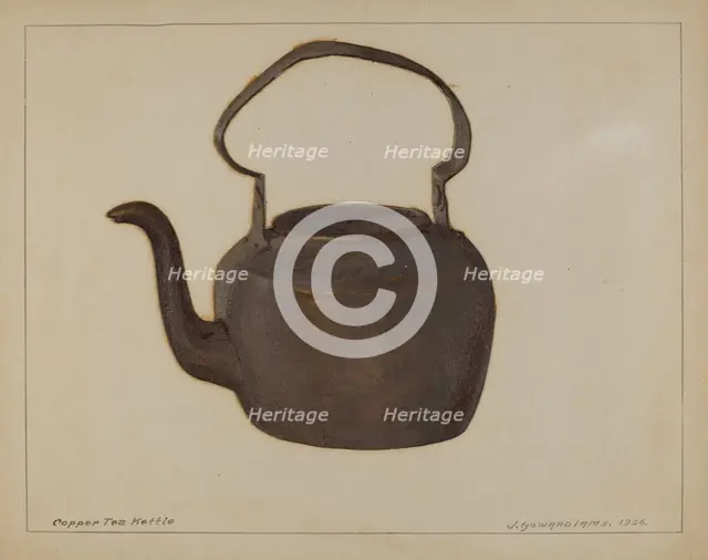 Copper Tea Kettle, c. 1936. Creator: J. Howard Iams.