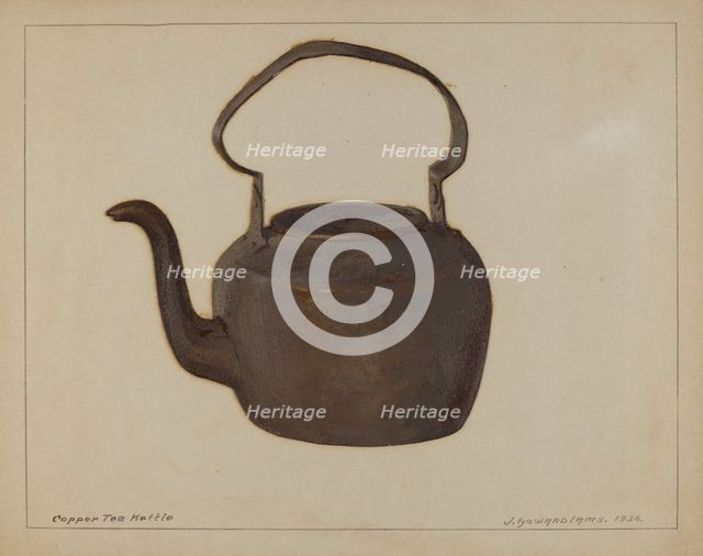 Copper Tea Kettle, c. 1936. Creator: J. Howard Iams.