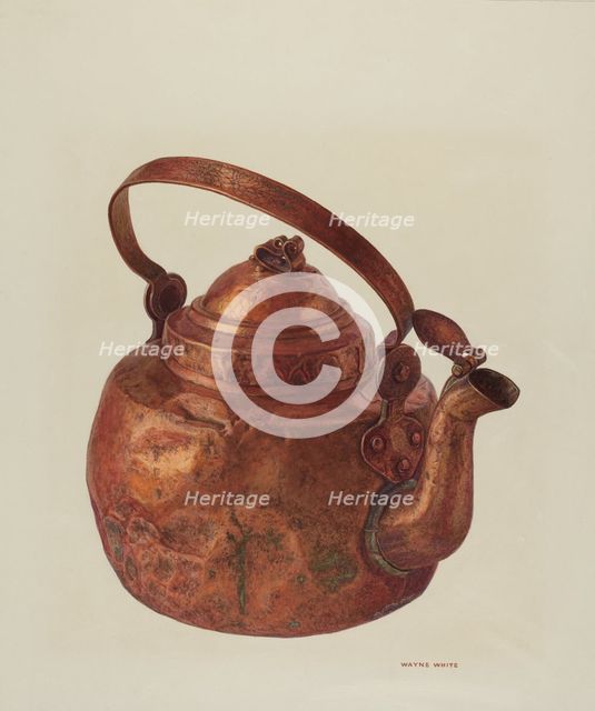 Copper Tea Kettle, c. 1940. Creator: Wayne White.