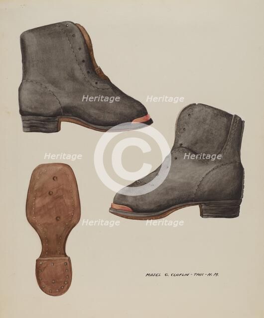 Copper-toed Child's Shoe, c. 1937. Creator: Majel G. Claflin.