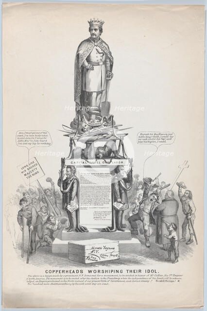 Copperheads Worshipping Their Idol, ca. 1864., ca. 1864. Creator: Anon.