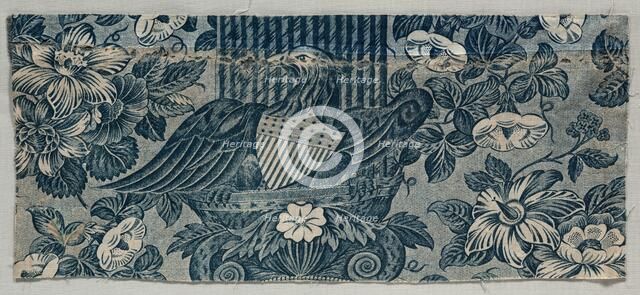 Copperplate Printed Cotton Fragment with American Eagle, 1830 - 1840. Creator: Unknown.