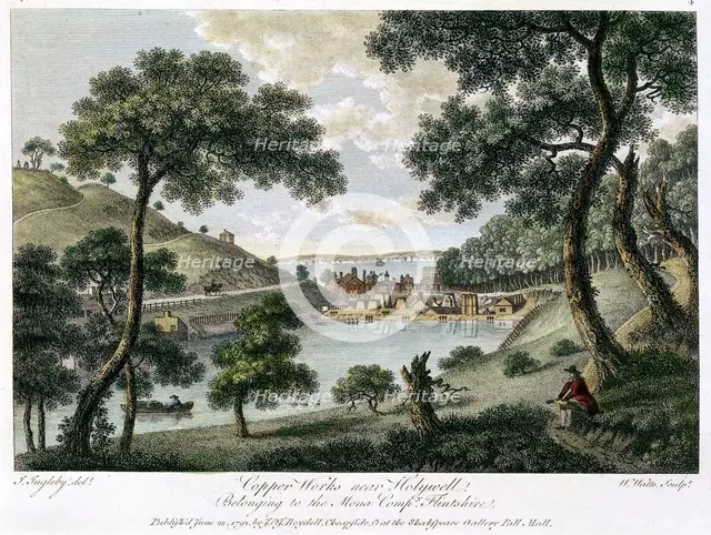 Copperworks near Holywell, Flintshire, Wales owned by the Mona Company, 1792. Artist: William Watts