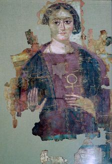 Coptic painting of a man holding an ankh-cross