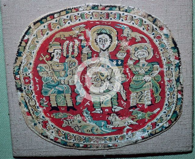 Coptic tapestry of a royal couple with Christ, 10th century. Artist: Unknown