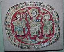 Coptic tapestry of a royal couple with Christ, 10th century