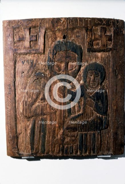 Coptic Wood Panel, Joseph carrying the Infant Jesus, 6th-7th century. Artist: Unknown.