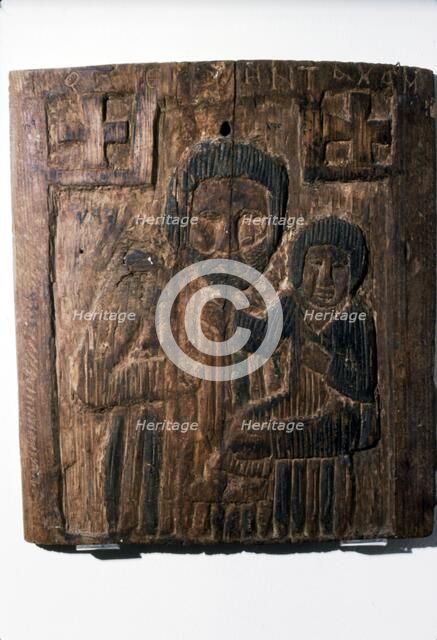 Coptic Wood Panel, Joseph carrying the Infant Jesus, 6th-7th century. Artist: Unknown.