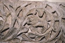Coptic woodcarving of lion in foliage, c5th-7th century