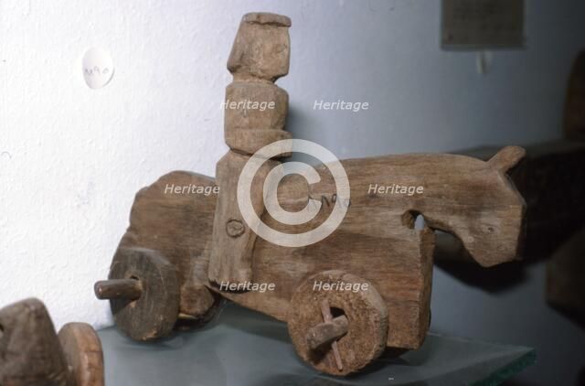 Coptic Wooden Wheeled toy, Horse & rider, c640-1500. Artist: Unknown.