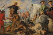 Copy after Rubens's "Wolf and Fox Hunt", ca. 1824-26. Creator: Edwin Henry Landseer