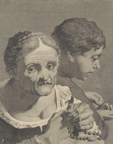 Copy in reverse of an old woman with a rosary and a boy counting coins; plate 10 fr..., ca. 1750-90. Creator: Niccolò Cavalli