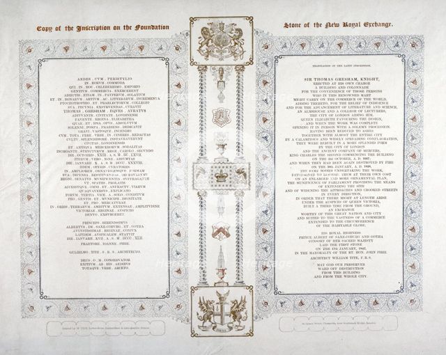 Copy of the inscription on the foundation stone of the new Royal Exchange, London, 1842. Artist: Anon