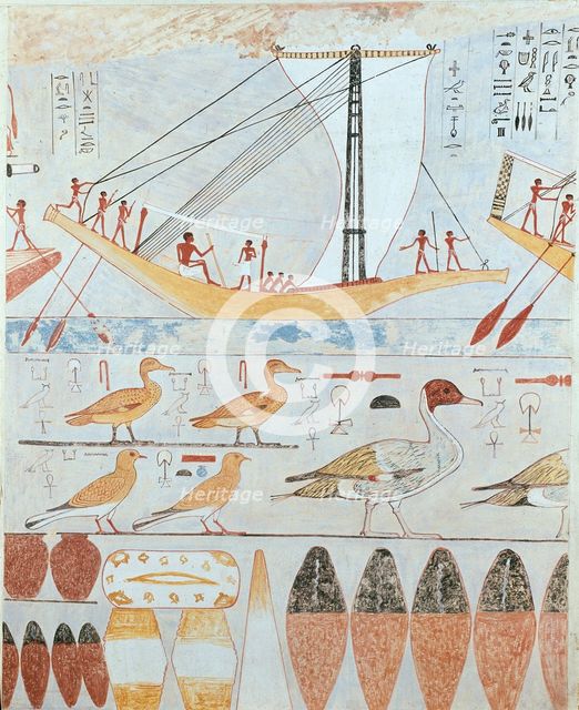 Copy of wall painting from a private tomb of Kaemankh, (III, 295), 20th century. Artist: Anna (Nina) Macpherson Davies.