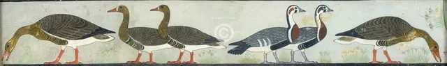 Copy of wall painting from Mastaba of Itet, Medum (IV, 93-94) geese, 20th century. Artist: Anna (Nina) Macpherson Davies.