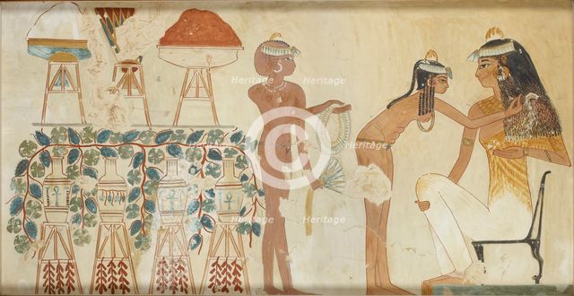 Copy of wall painting from private tomb 38 of Djeserkeresonb, Thebes (I, 1, 69-70), 20th century. Artist: Anna (Nina) Macpherson Davies.